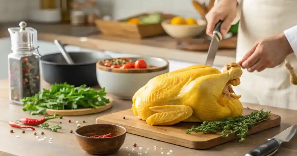 Crispy golden chicken with a perfectly seared golden crust