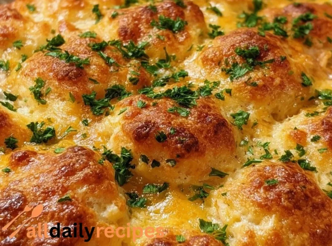 Chicken Biscuit Bake Casserole fresh out of the oven, served in a bowl.