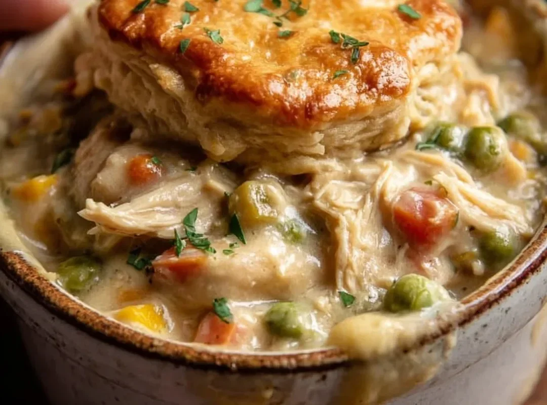Delicious Crock Pot Chicken Pot Pie served in a bowl.