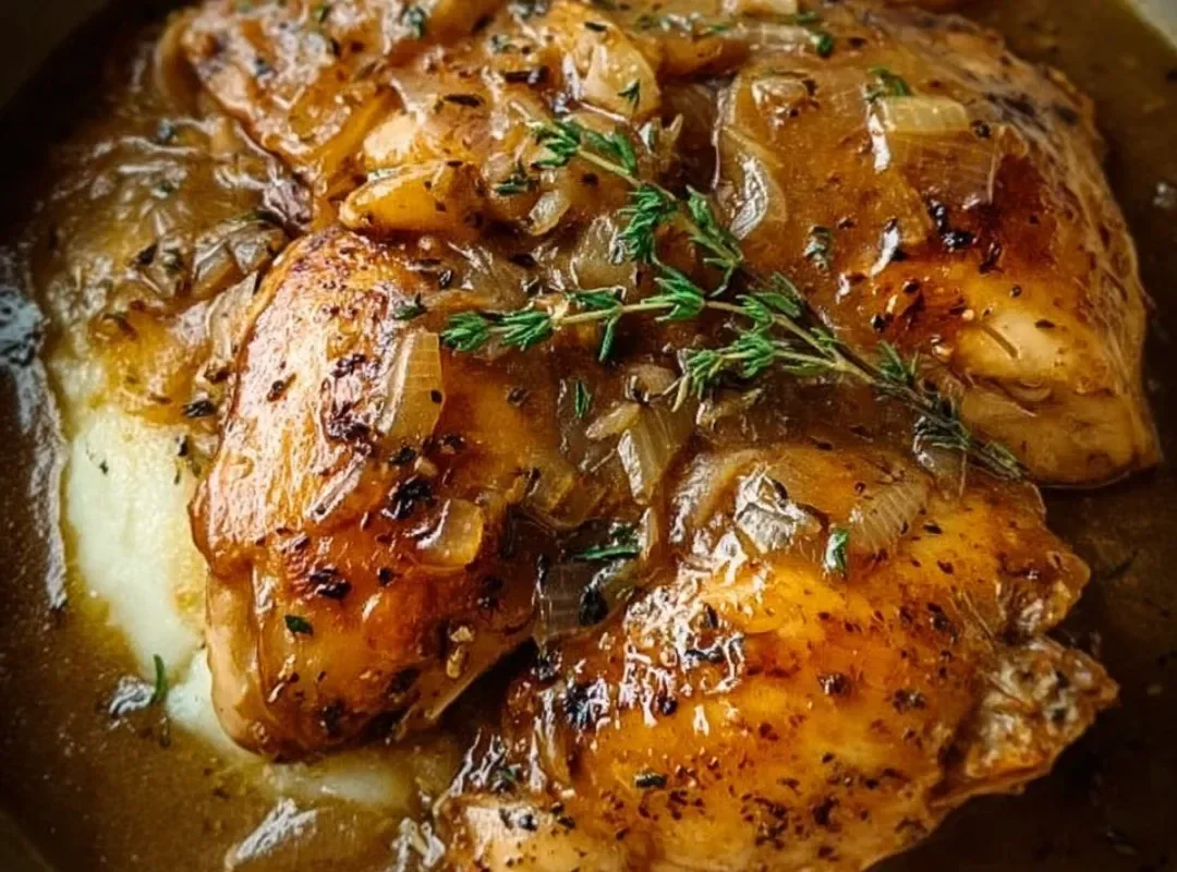 Crockpot Chicken and Gravy served in a bowl with mashed potatoes