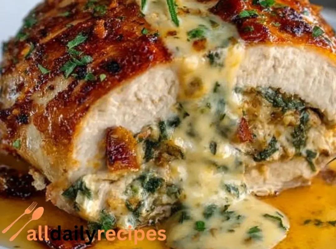 Homemade Ruth's Chris style stuffed chicken on a plate.