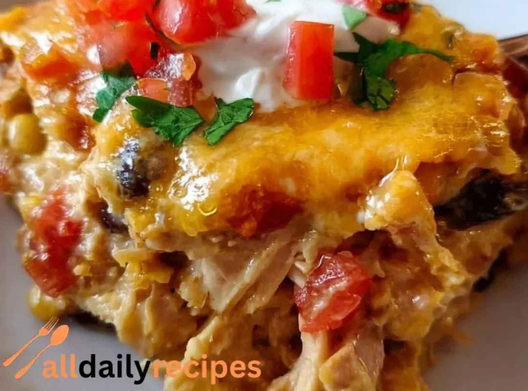 Delicious homemade Mexican Chicken Casserole served with toppings