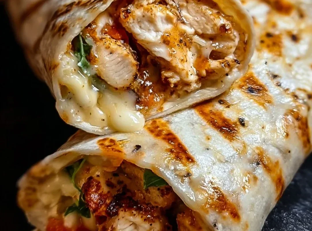 Delicious cheesy garlic chicken wraps with a crispy exterior and melted cheese