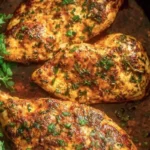 Slow cooker chicken breasts cooked to perfection with herbs and spices.