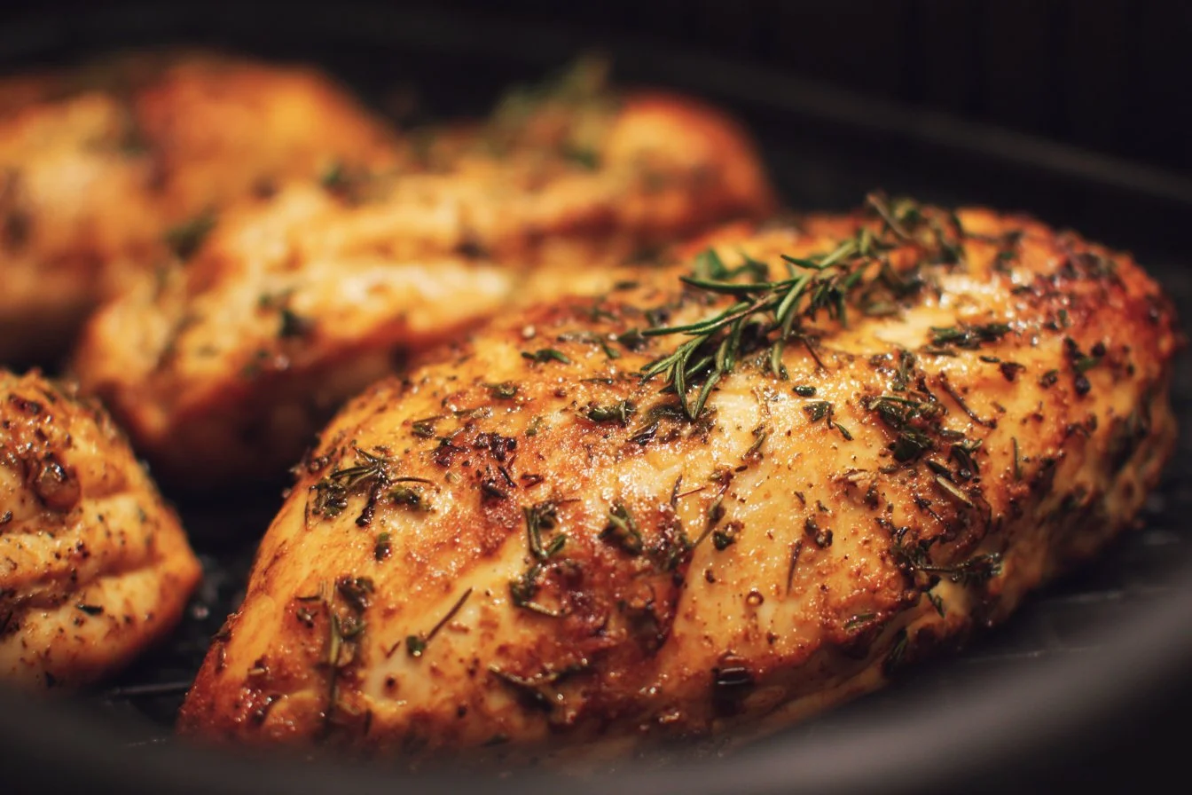 Juicy air fryer chicken breast served with vegetables