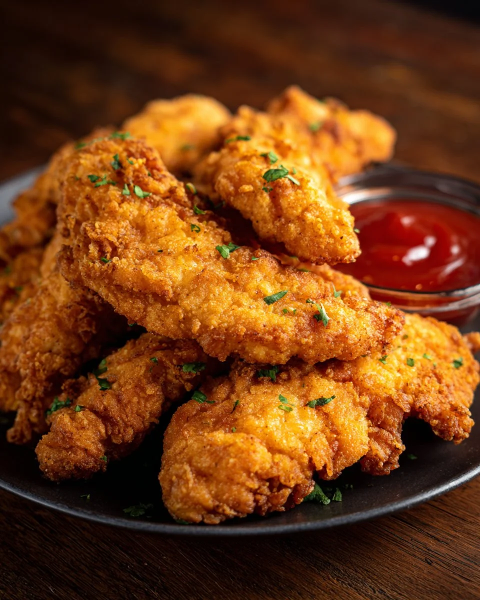 Crispy air fryer chicken tenders served with dipping sauce