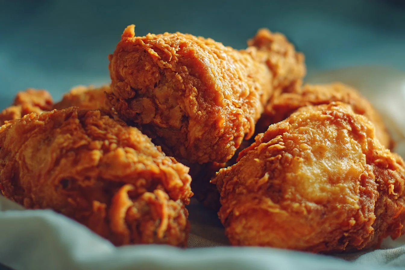 Crispy air fryer fried chicken served on a plate with garnish