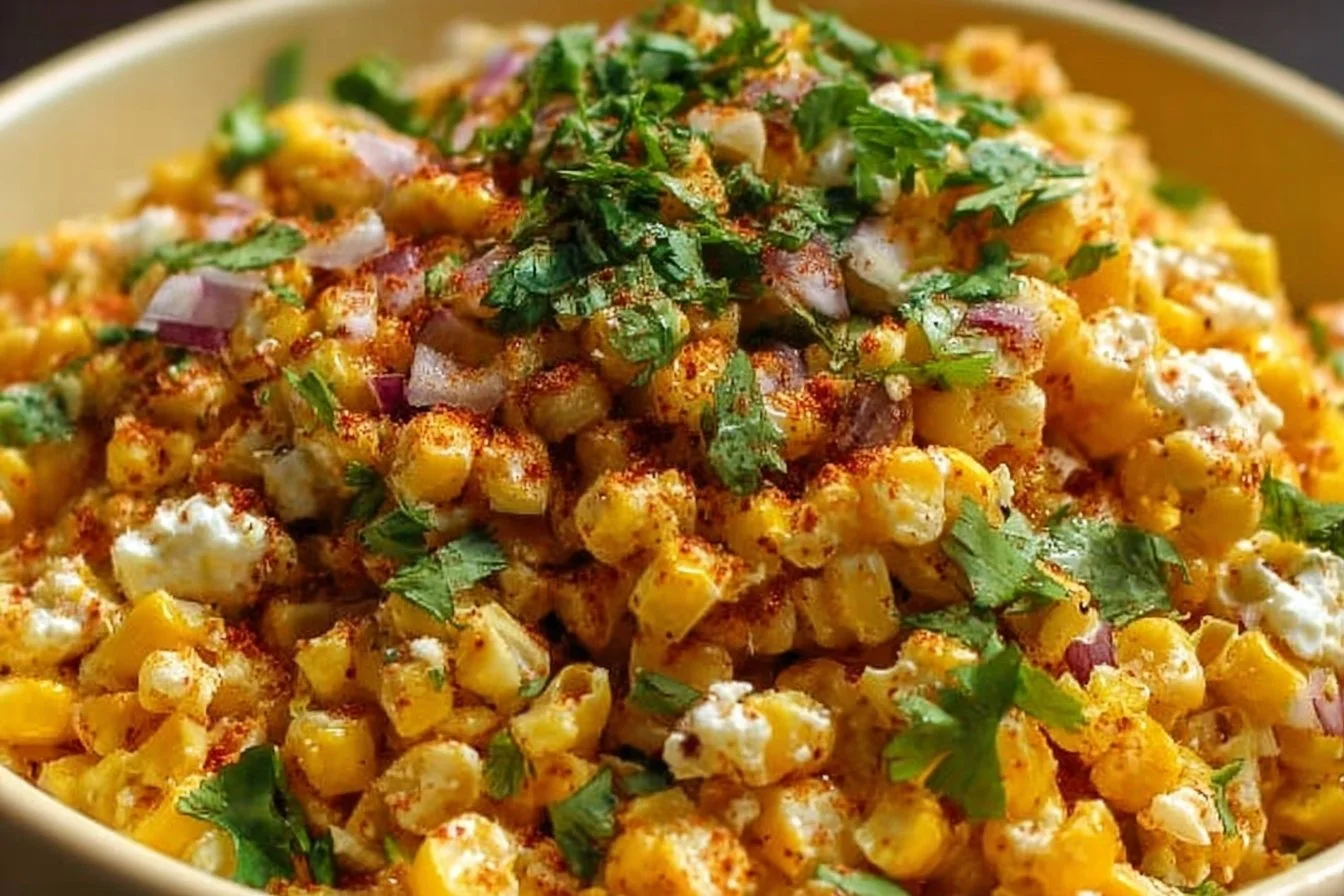 Delicious bowl of Mexican street corn salad with fresh ingredients