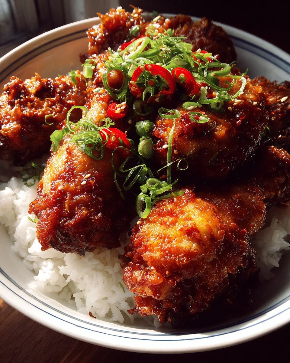Delicious plate of Asian Chicken garnished with vegetables and herbs