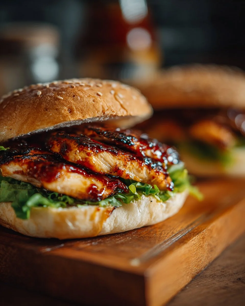 Delicious BBQ chicken sandwich with slaw served on a toasted bun