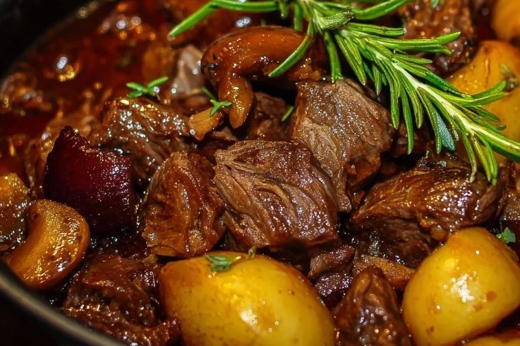 Delicious beef recipe ready to serve with fresh herbs and spices.
