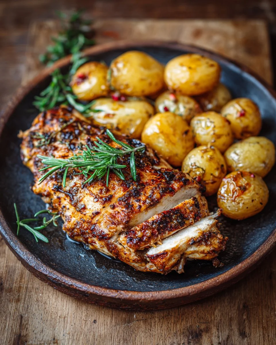 Deliciously cooked bone-in chicken breast ready to serve