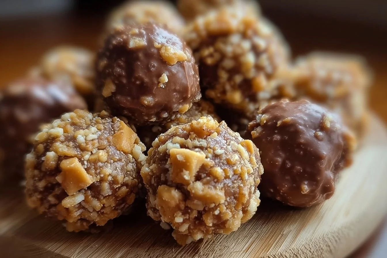 Healthy Butterfinger Bliss Balls made with peanut butter and chocolate