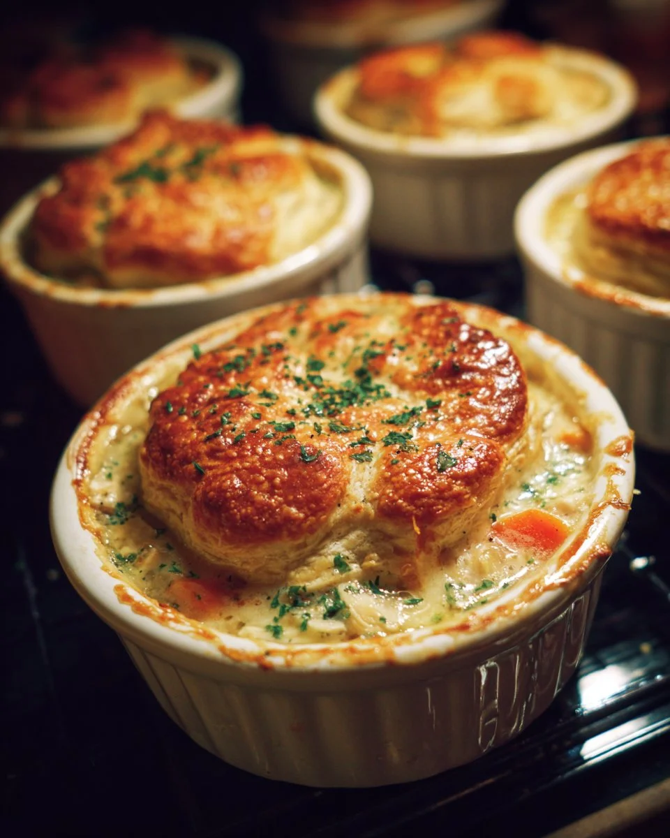 Cheddar Bay Biscuit Chicken Pot Pie served in a baking dish