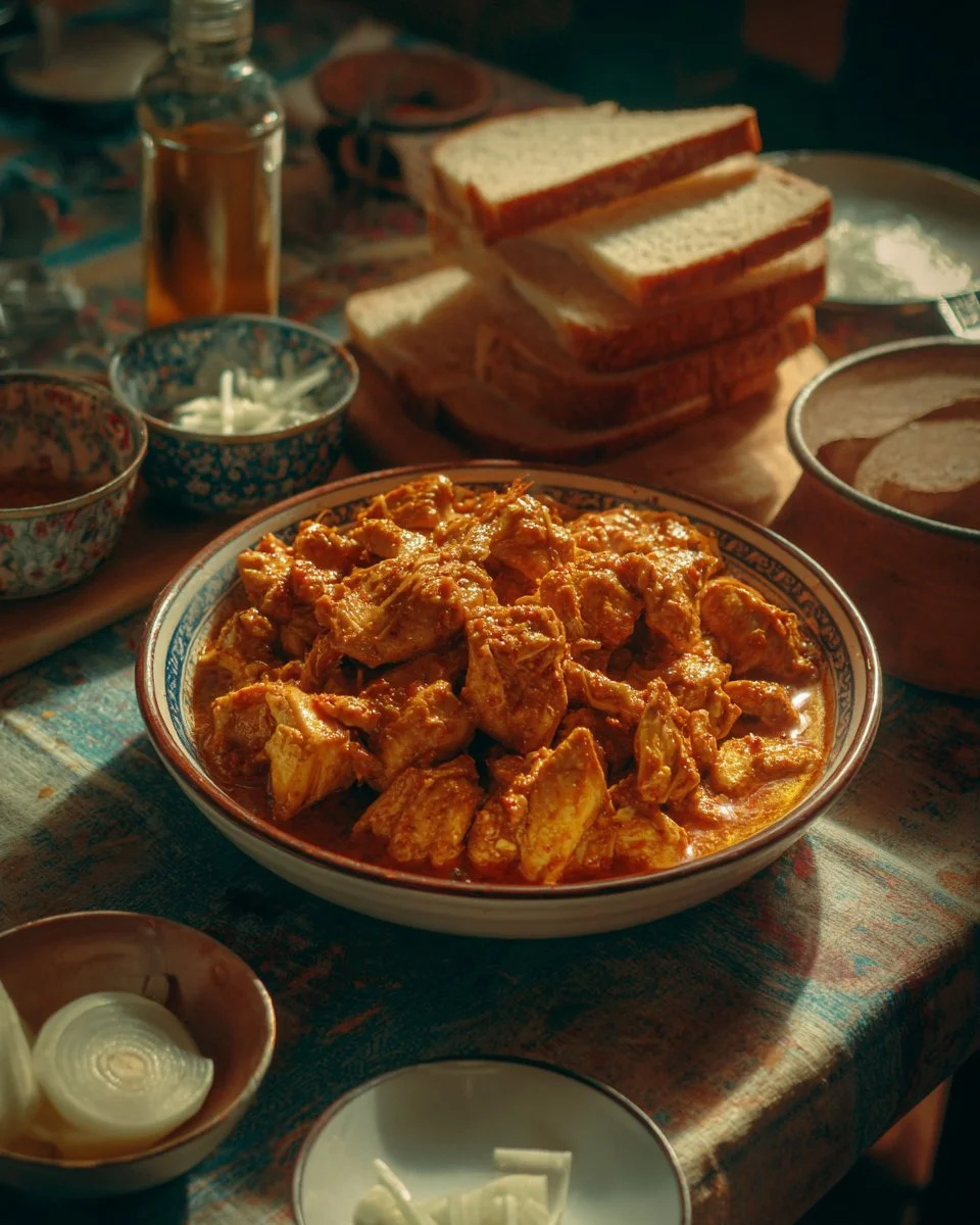 Creamy Chicken Ala King served over rice with vegetables