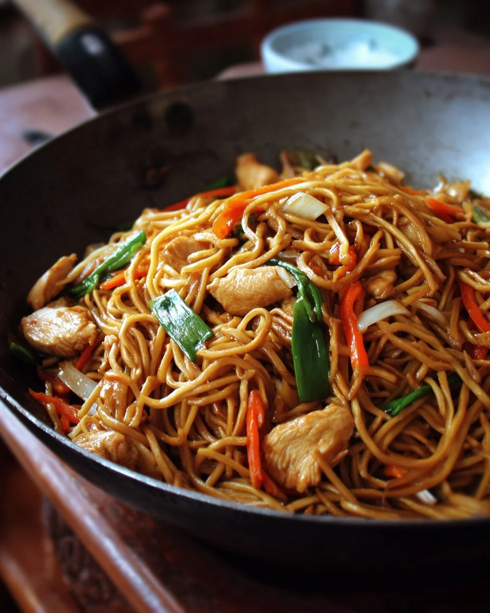 Delicious Chicken Chow Mein with vegetables and tender chicken stir-fried in sauce