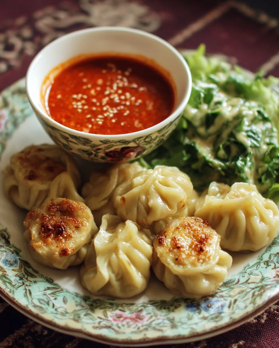 Bowl of delicious homemade Chicken Dumplings served with dipping sauce