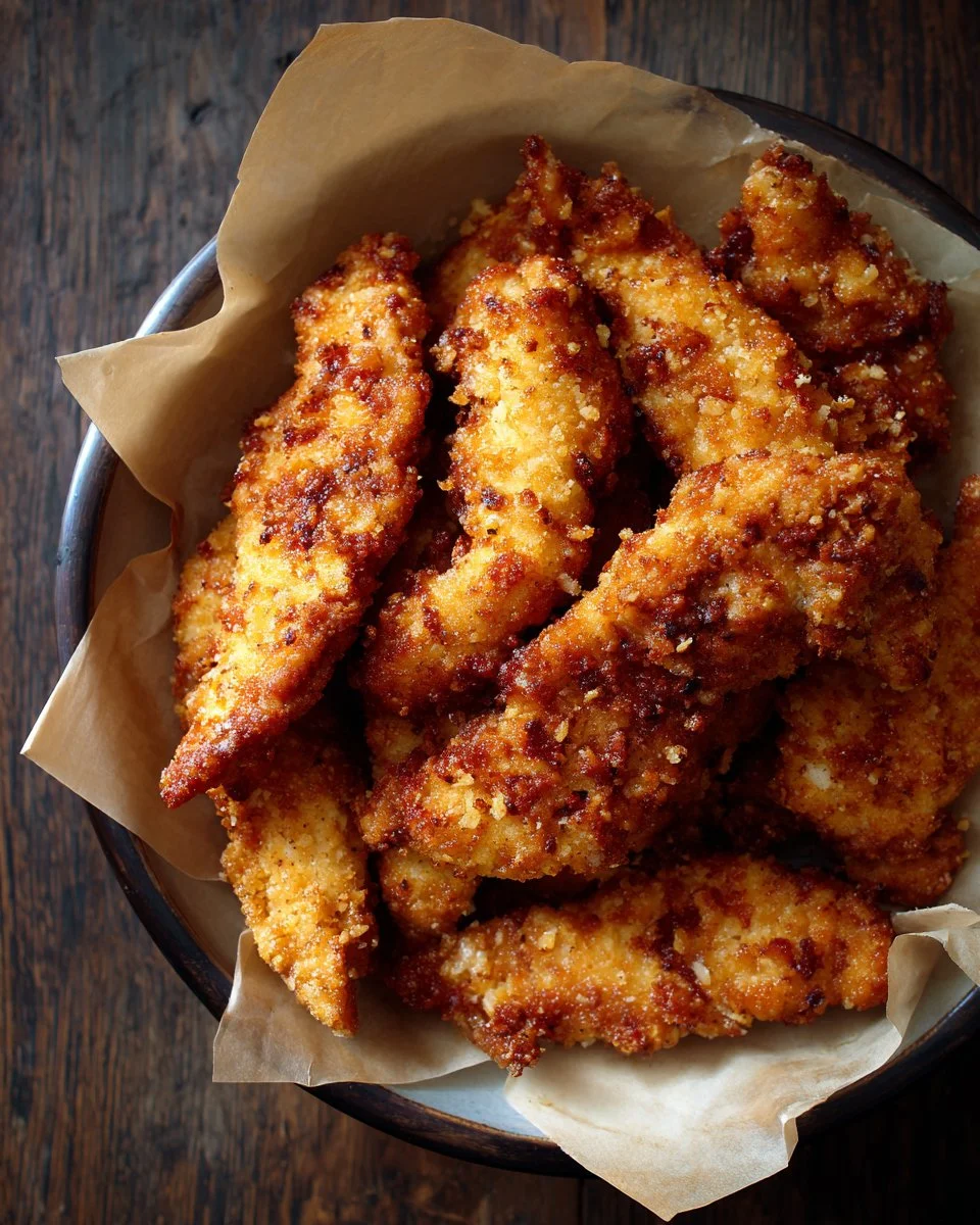 Crispy and golden chicken fingers served with dipping sauces