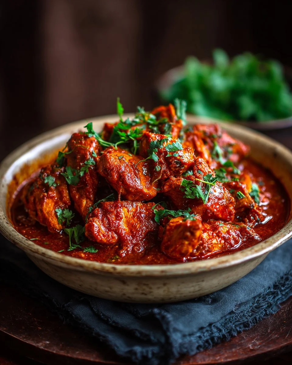 Delicious Chicken Masala garnished with herbs and served in a bowl