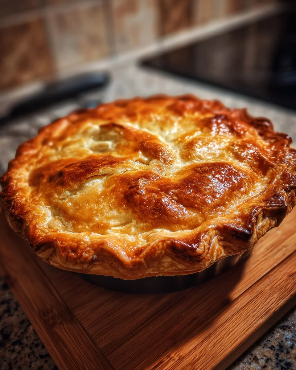 Homemade Chicken Pie with golden flaky crust and savory chicken filling.