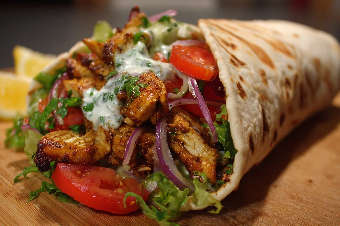 Delicious Chicken Shawarma wrap with fresh ingredients and spices