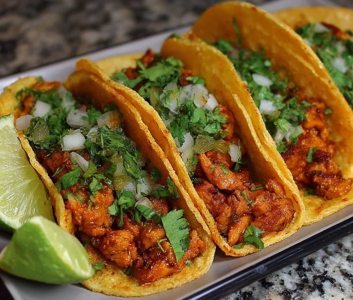 Delicious Chicken Street Tacos with fresh toppings and vibrant colors