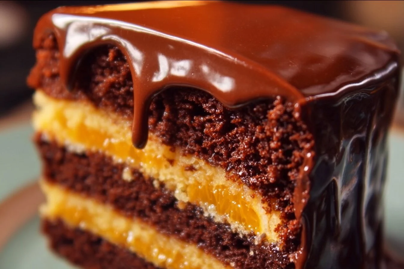 Chocolate Orange Layer Cake with Ganache topped with orange zest