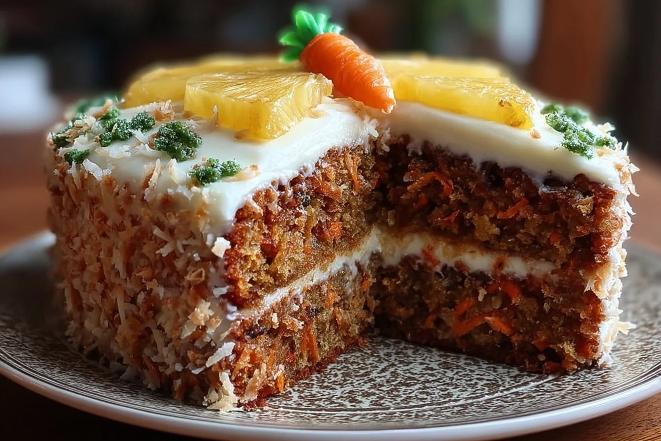 Delicious Christmas Hawaiian Carrot Pineapple Cake topped with cream cheese frosting.