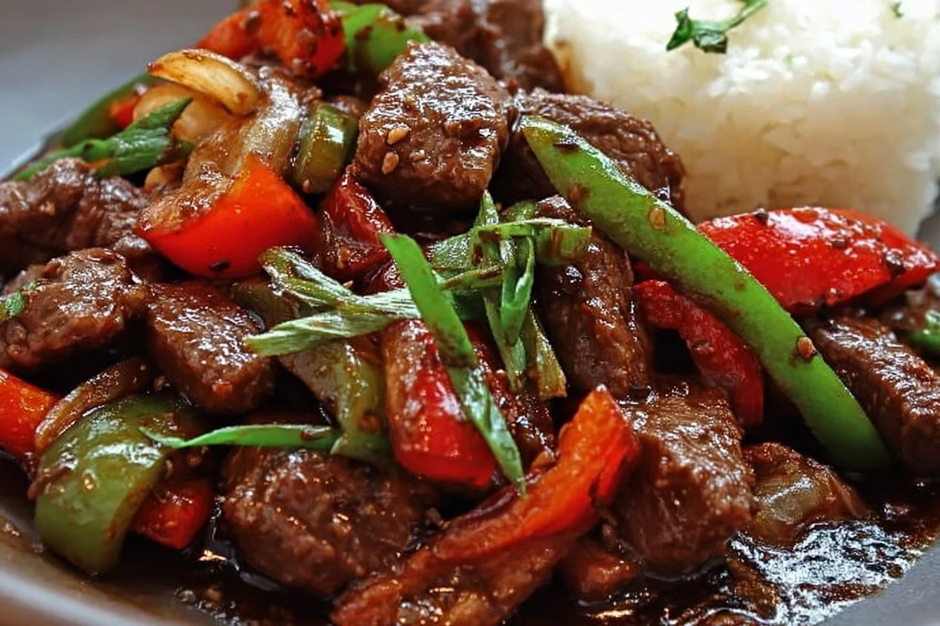 Delicious classic pepper steak served with fresh vegetables