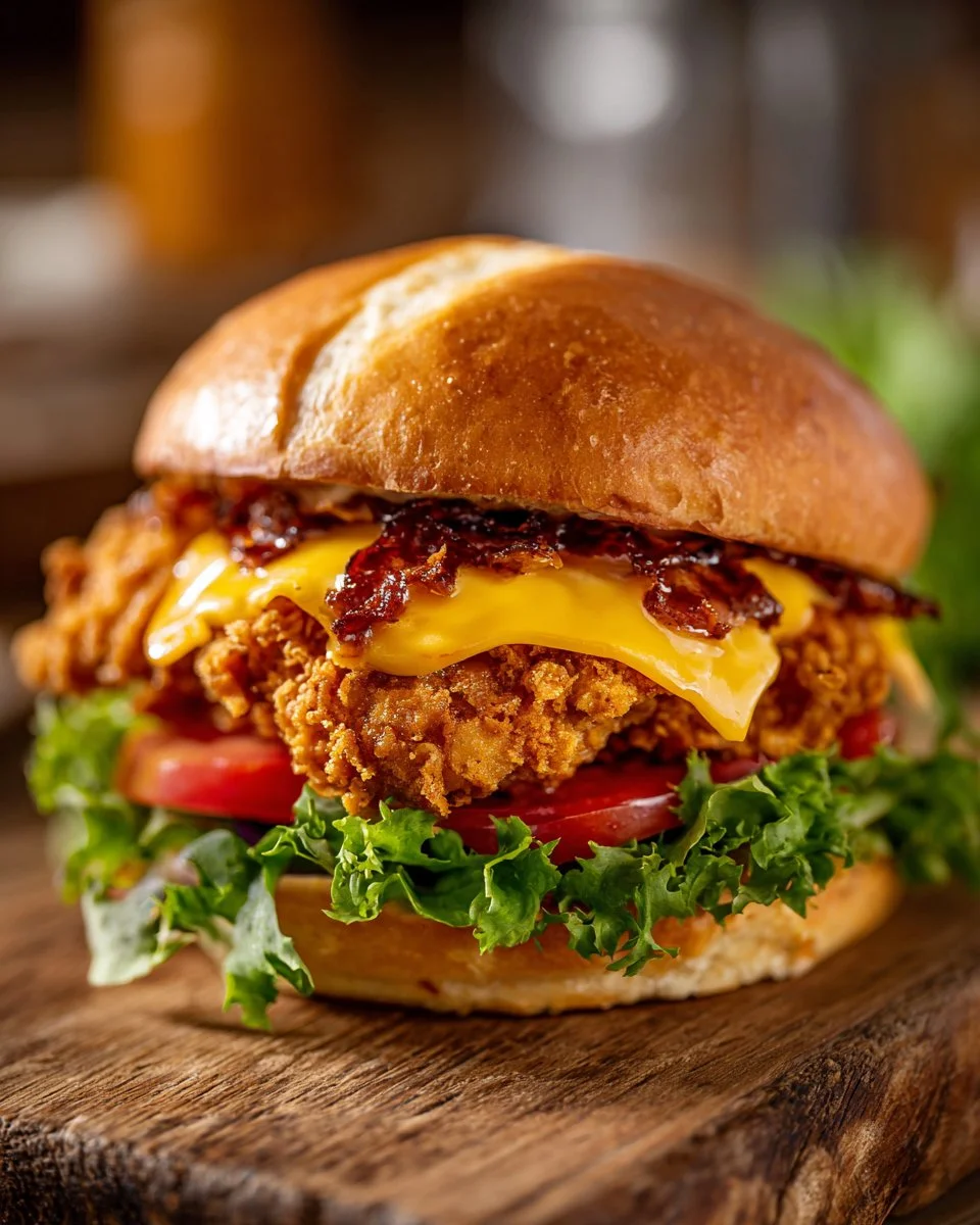 Delicious Crispy Chicken Sandwich with fresh toppings and golden breading