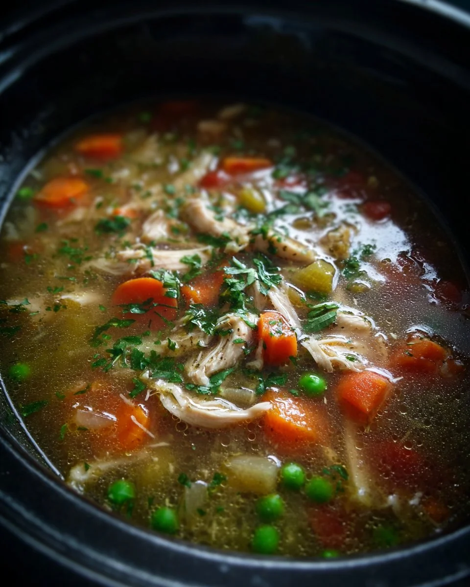 Delicious and comforting crockpot chicken soup in a bowl