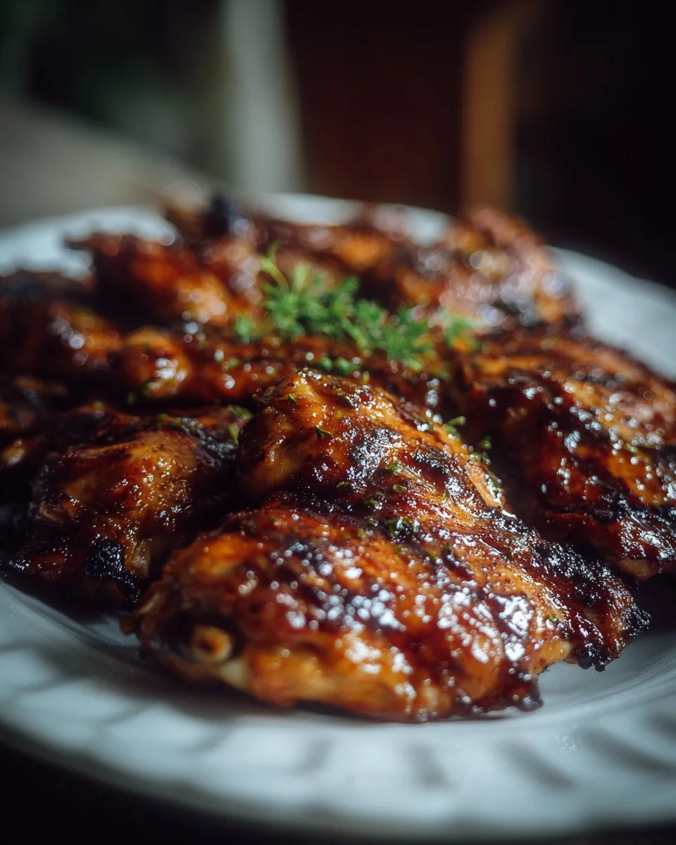 Delicious plate of Honey Chipotle Chicken garnished with herbs