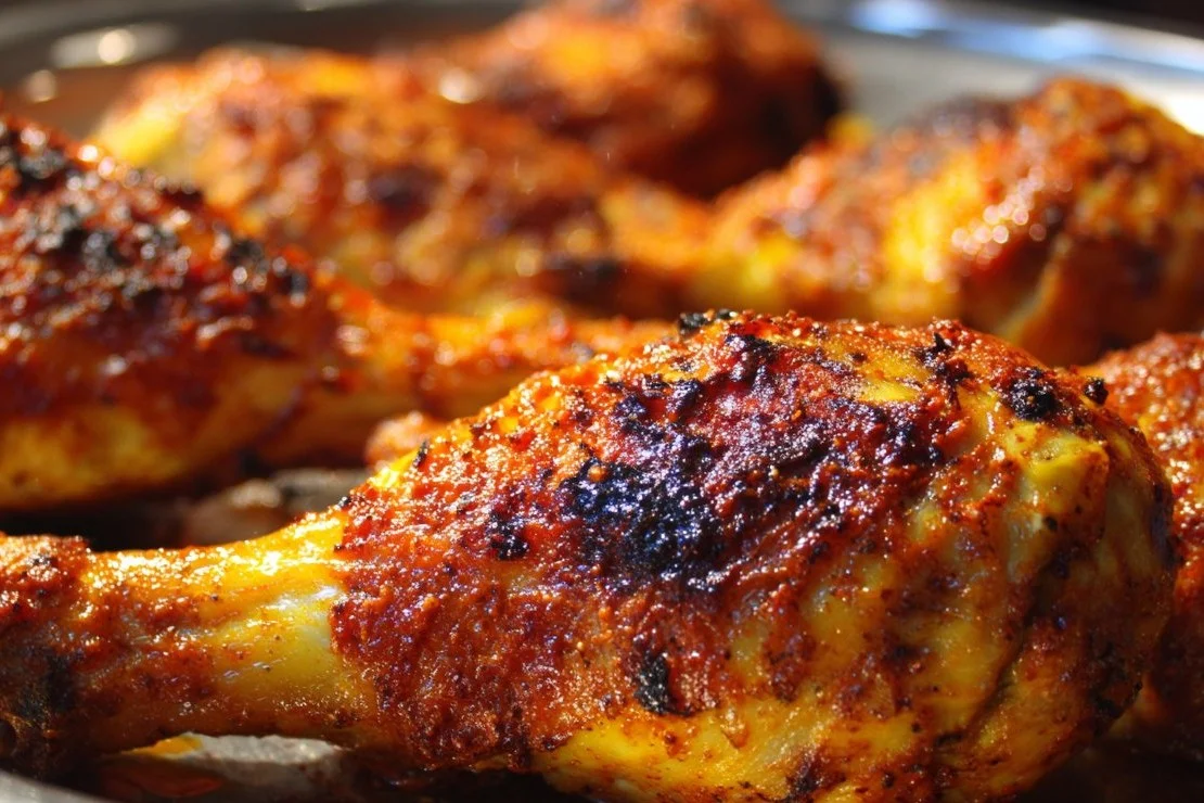 Oven-baked drumstick chicken served with herbs and spices