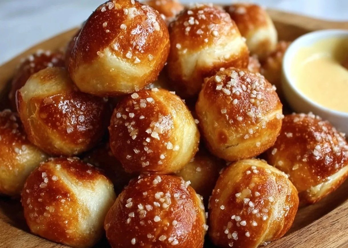 Delicious homemade pretzel bites served with a variety of dipping sauces.