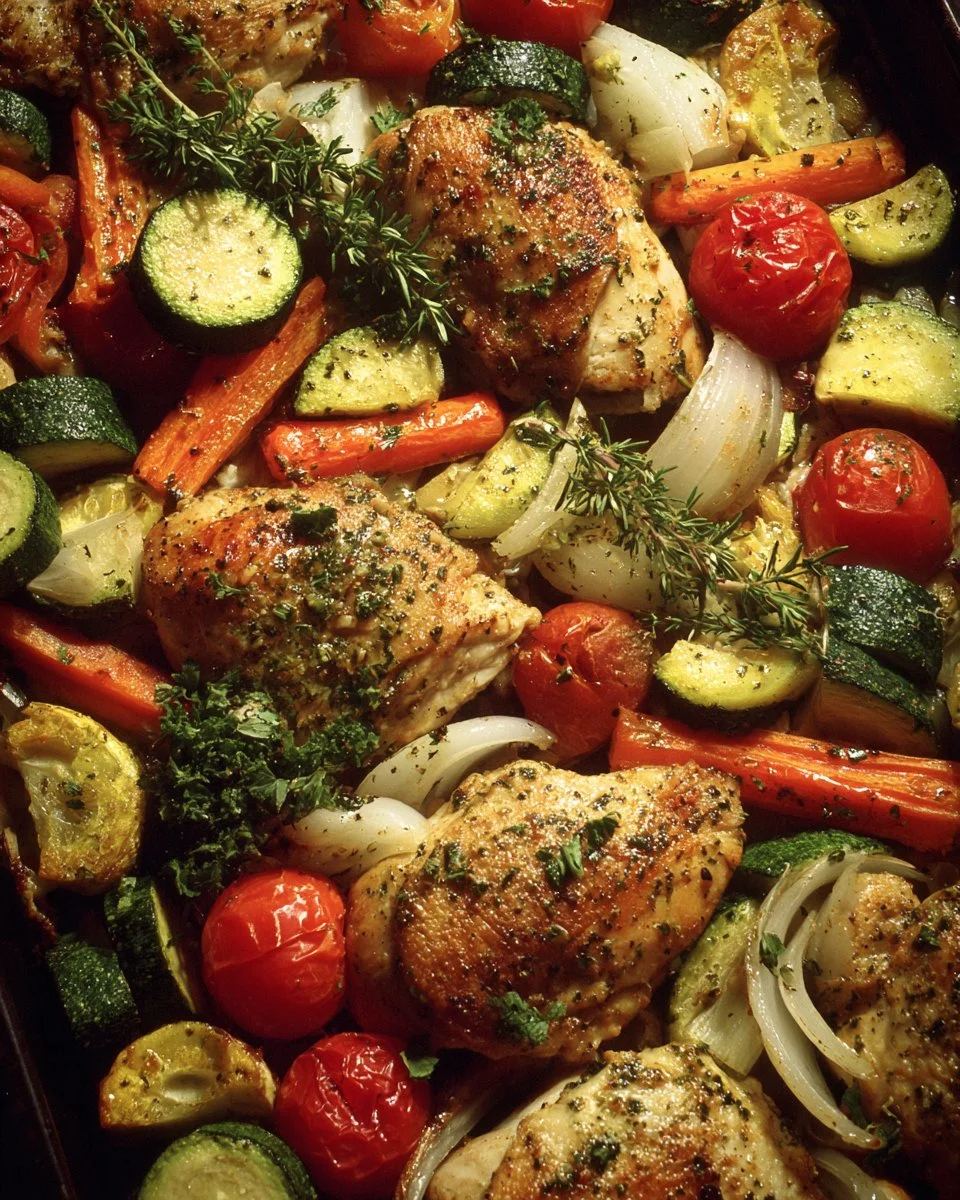 Delicious sheet pan chicken and veggies ready to serve