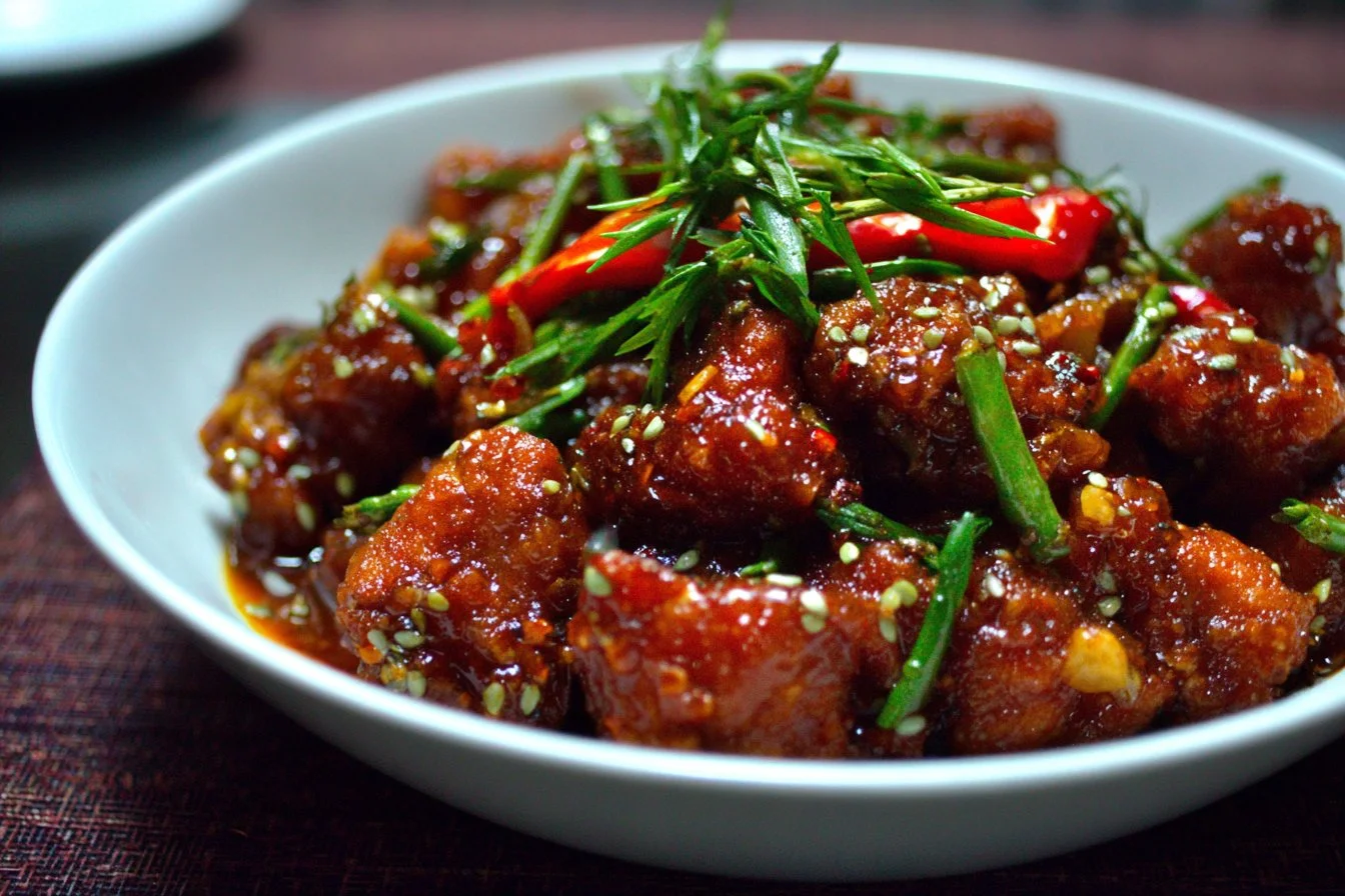 Delicious spicy chicken dish served with vibrant garnishes