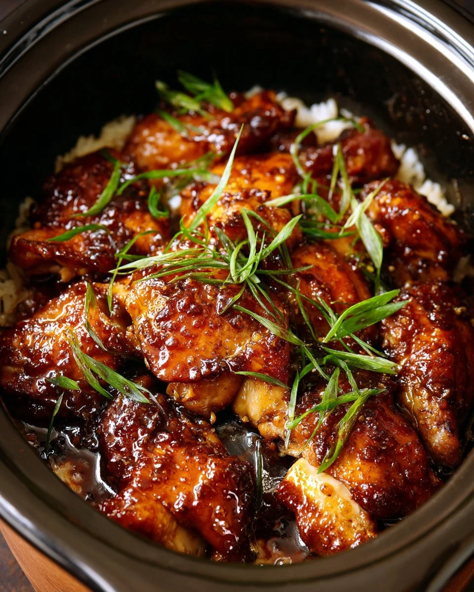 Crock Pot Teriyaki Chicken served with rice and vegetables