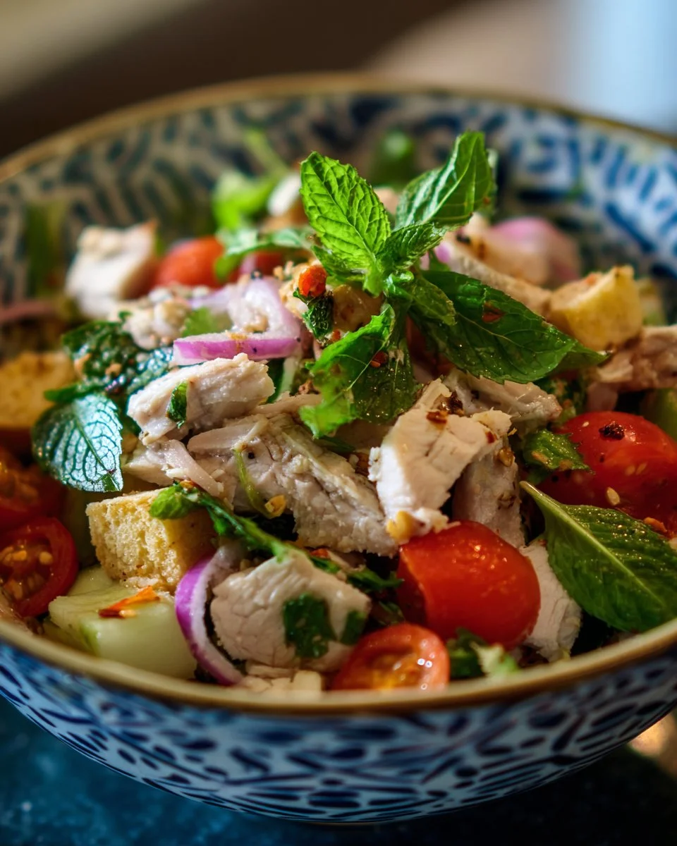 Delicious Thai Chicken Salad with fresh vegetables and vibrant dressing