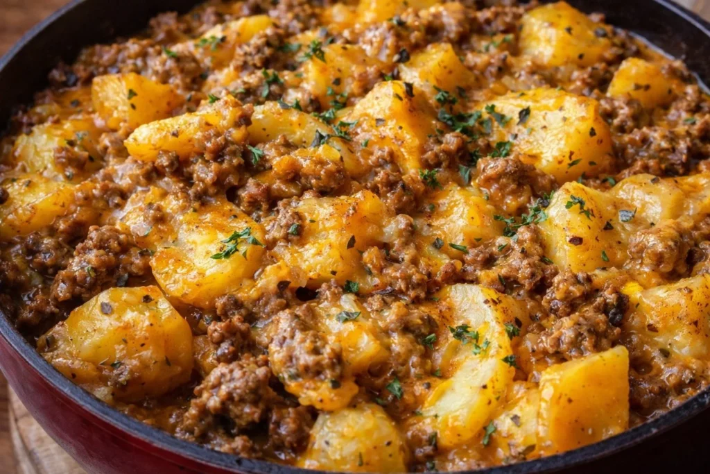 Delicious Beef and Potatoes dish featuring tender beef and hearty potatoes.