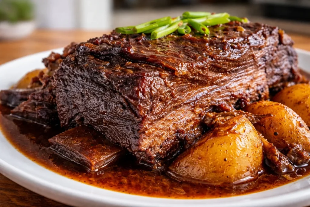 Juicy beef brisket served with sides and garnishes