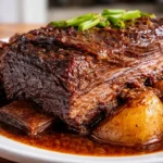 Juicy beef brisket served with sides and garnishes