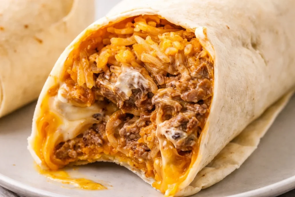 Deliciously wrapped beef burrito with fresh ingredients and spices
