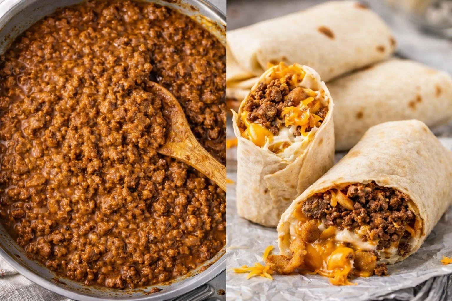 Delicious beef burritos filled with seasoned beef and fresh toppings.