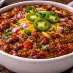 Delicious bowl of hearty beef chili with beans and spices