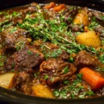 Delicious Beef Crockpot meal featuring tender beef and vegetables in a savory sauce