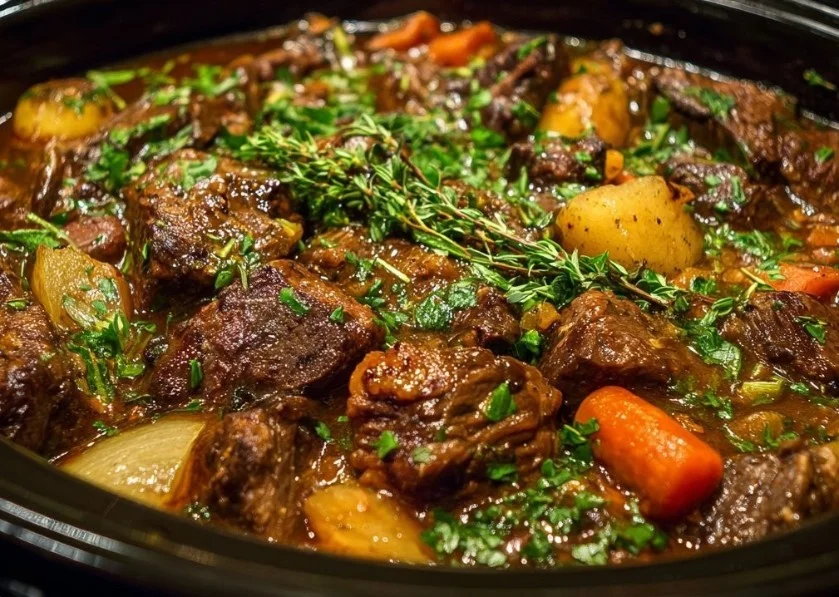 Delicious Beef Crockpot meal featuring tender beef and vegetables in a savory sauce