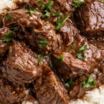 Delicious beef dinner recipes served with fresh vegetables and herbs.