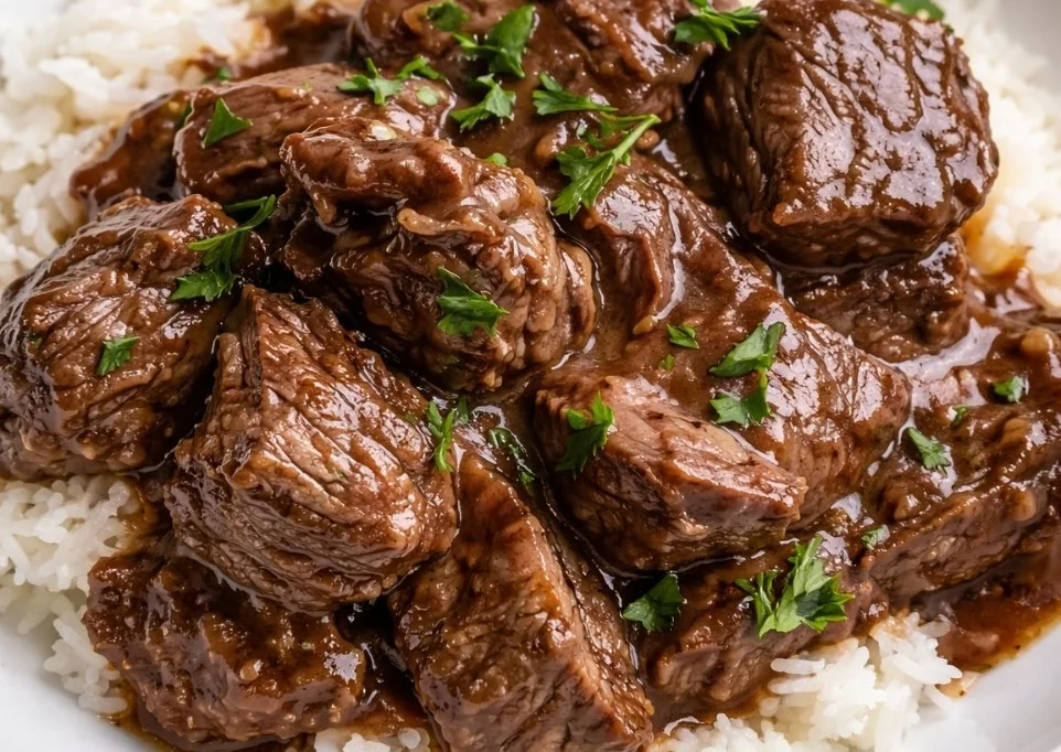 Delicious beef dinner recipes served with fresh vegetables and herbs.