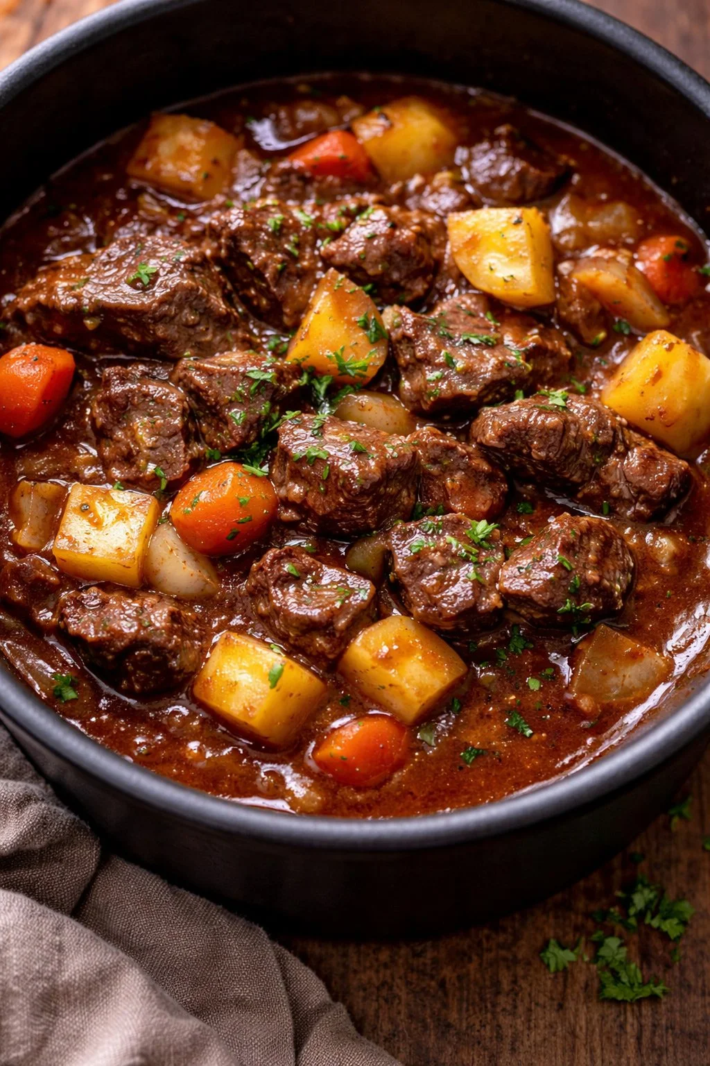 Hearty bowl of traditional Beef Goulash served with fresh bread