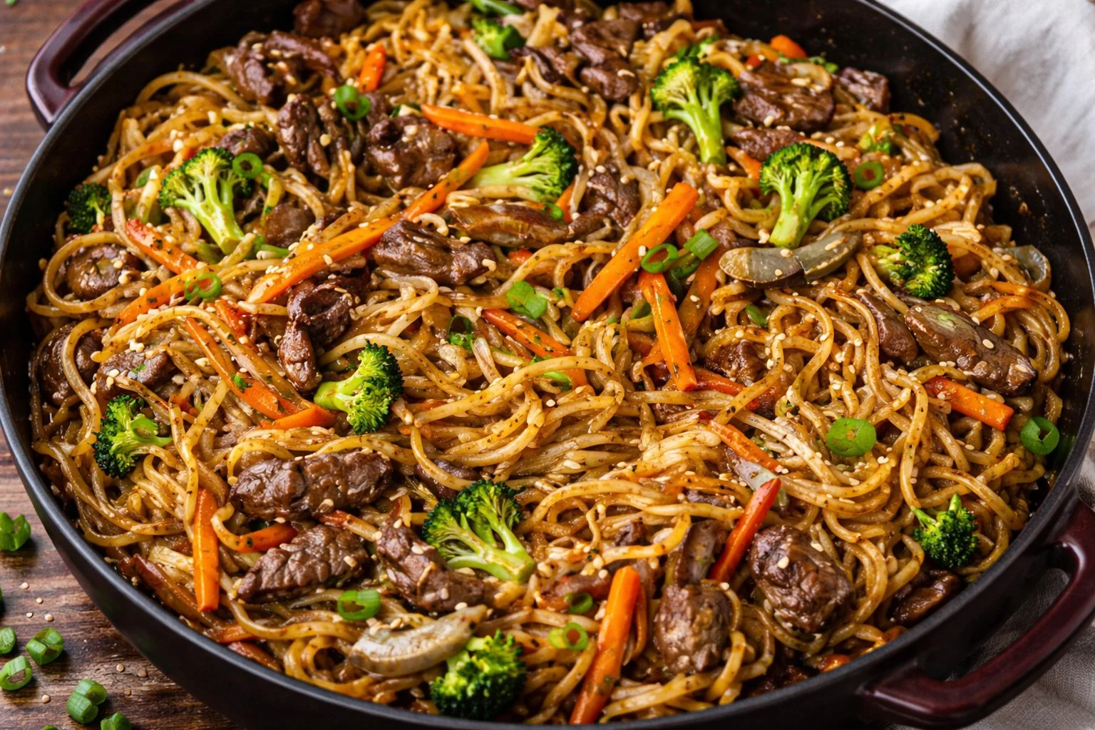 Delicious Beef Lo Mein with tender beef, fresh vegetables, and savory noodles.